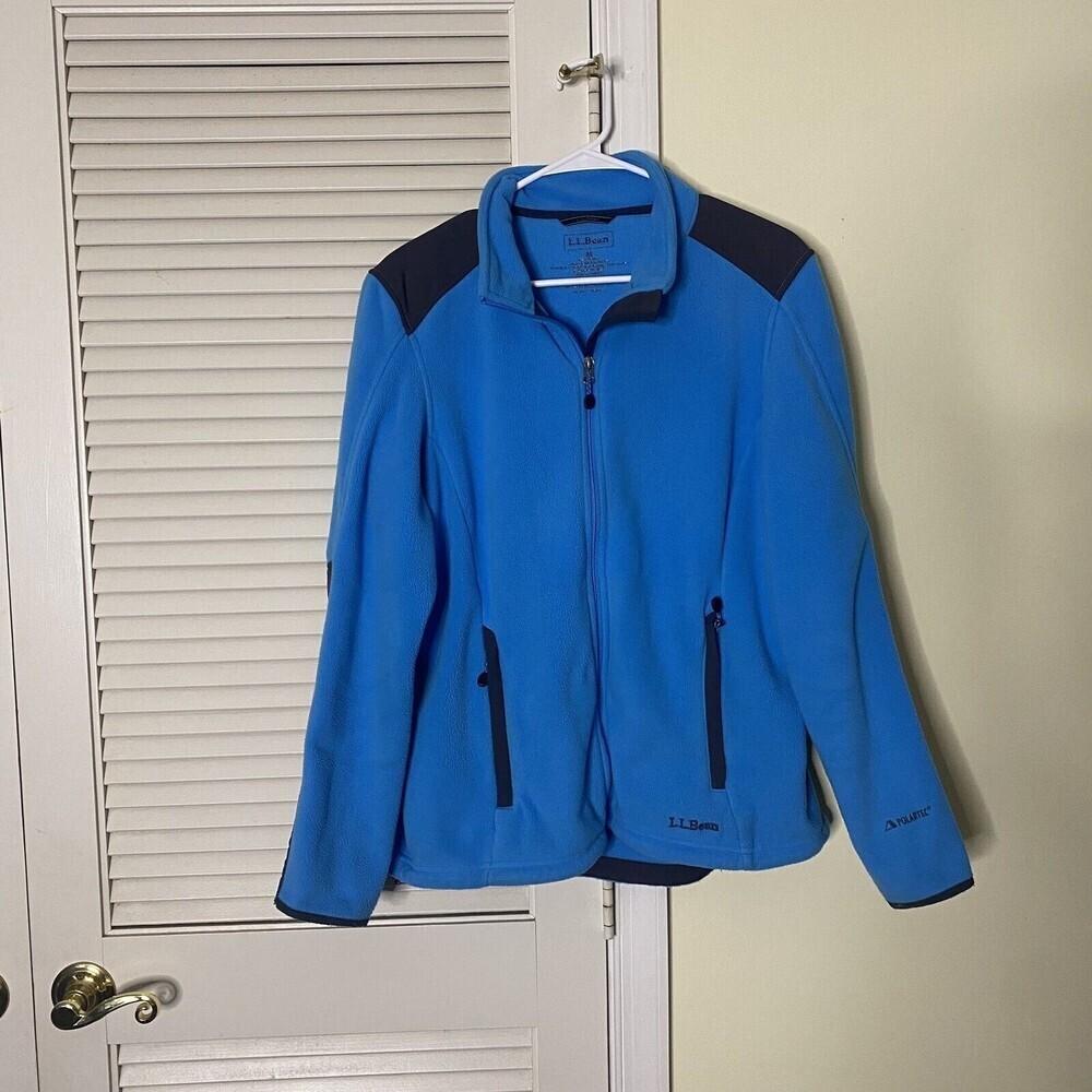LL Bean Womens Polartec Fleece Full Zip Jacket Blue Sz Medium Zip Pockets